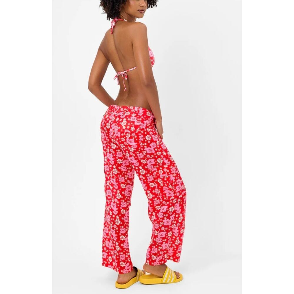 Frankie's Bikinis Chilli Satin Floral Cargo Pant Coconut Girl Red Size XL NWT